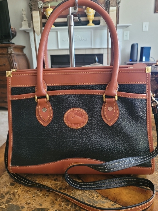 Dooney & Bourke Handbags - Dooney & Bourke Black and Brown Pebbled Leather Satchel